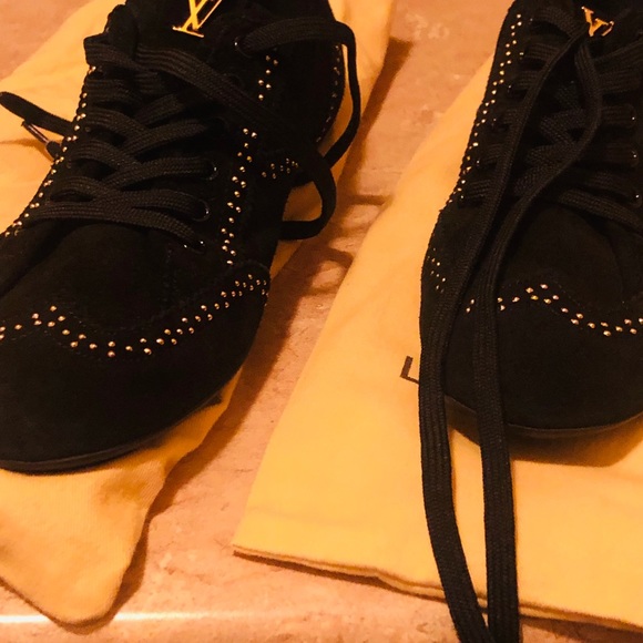 New Louis Vuitton Suede shoes with gold studs. - Picture 8 of 8